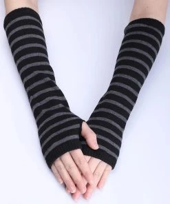 VampireFreaks Emo Striped Arm Warmers [BLACK/GREY]