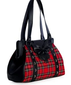 Banned Apparel Batwing Bow Plaid Bag [RED] -vampirefreaks shop BG34277RED1 1000x