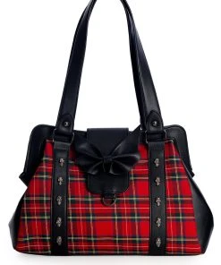 Banned Apparel Batwing Bow Plaid Bag [RED]