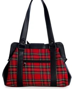 Banned Apparel Batwing Bow Plaid Bag [RED] -vampirefreaks shop BG34277RED3 1000x