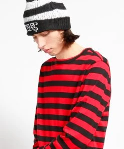 Tripp NYC Stripe Beanie [WHITE/BLACK] -vampirefreaks shop Black And WHite Beanie 1000x
