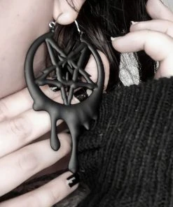 Too Fast Drippy Metal Pentagram Hoop Earrings -vampirefreaks shop Goth Gauges 1000x