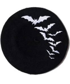 Kreepsville Bat Repeat Beret Hat [White Bats] -vampirefreaks shop HBBBR 4 1024x1024 2xcopy 1000x