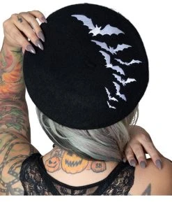Kreepsville Bat Repeat Beret Hat [White Bats]