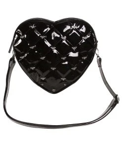 Rock Rebel Bat Studded Quilted Heart Shoulder Bag [BLACK]