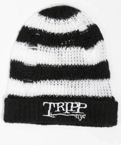 Tripp NYC Stripe Beanie [WHITE/BLACK] -vampirefreaks shop StripedBeanie Hat 1000x