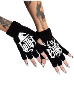 Too Fast Witch Bitch Fingerless Knit Gloves