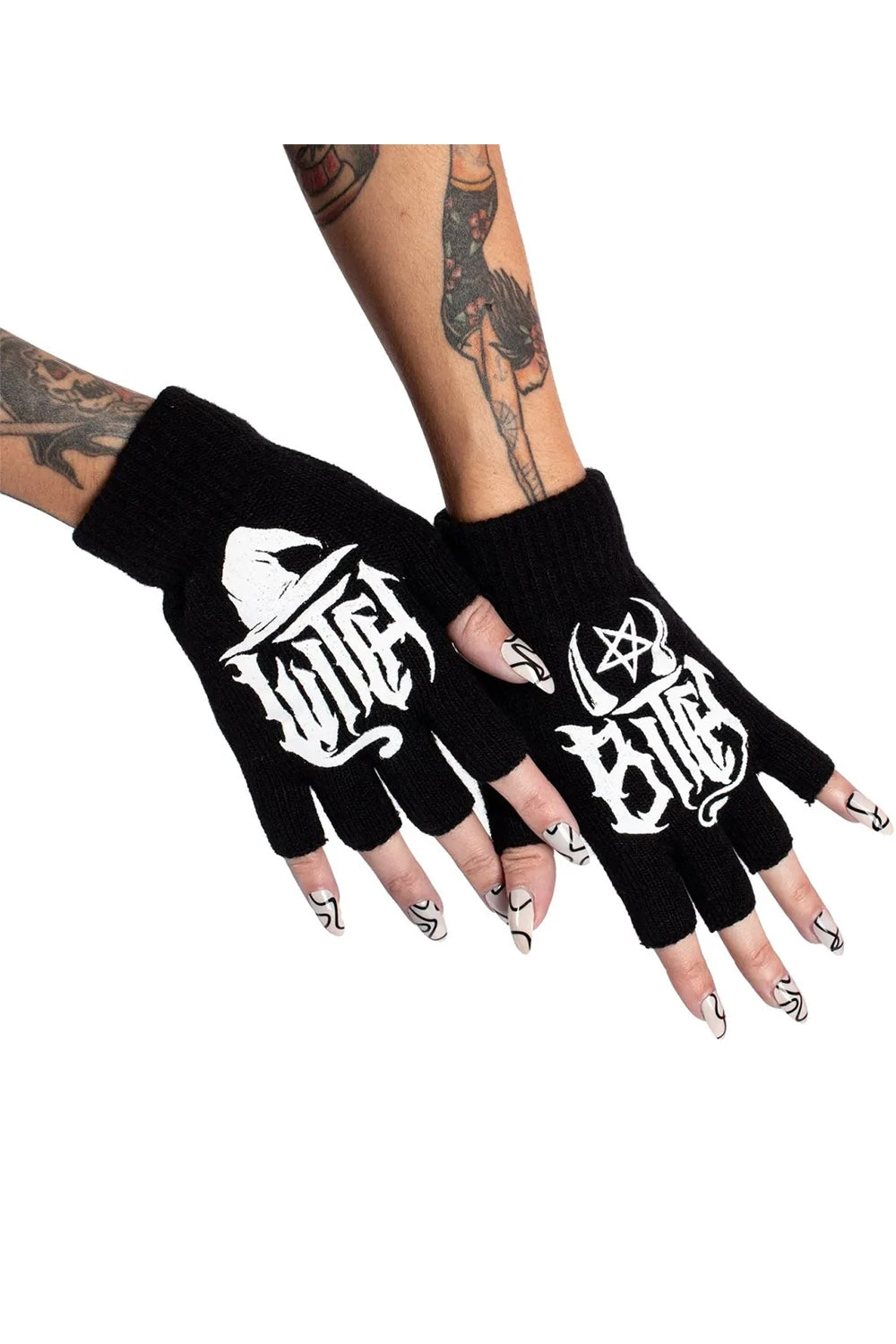 Too Fast Witch Bitch Fingerless Knit Gloves