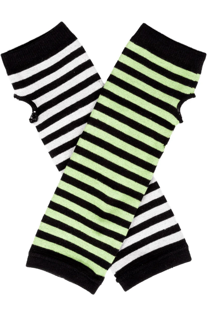 Green & White Striped Knit Arm Warmers Too Fast Green & White Striped Knit Arm Warmers -vampirefreaks shop arm warmers knit green and white stripes