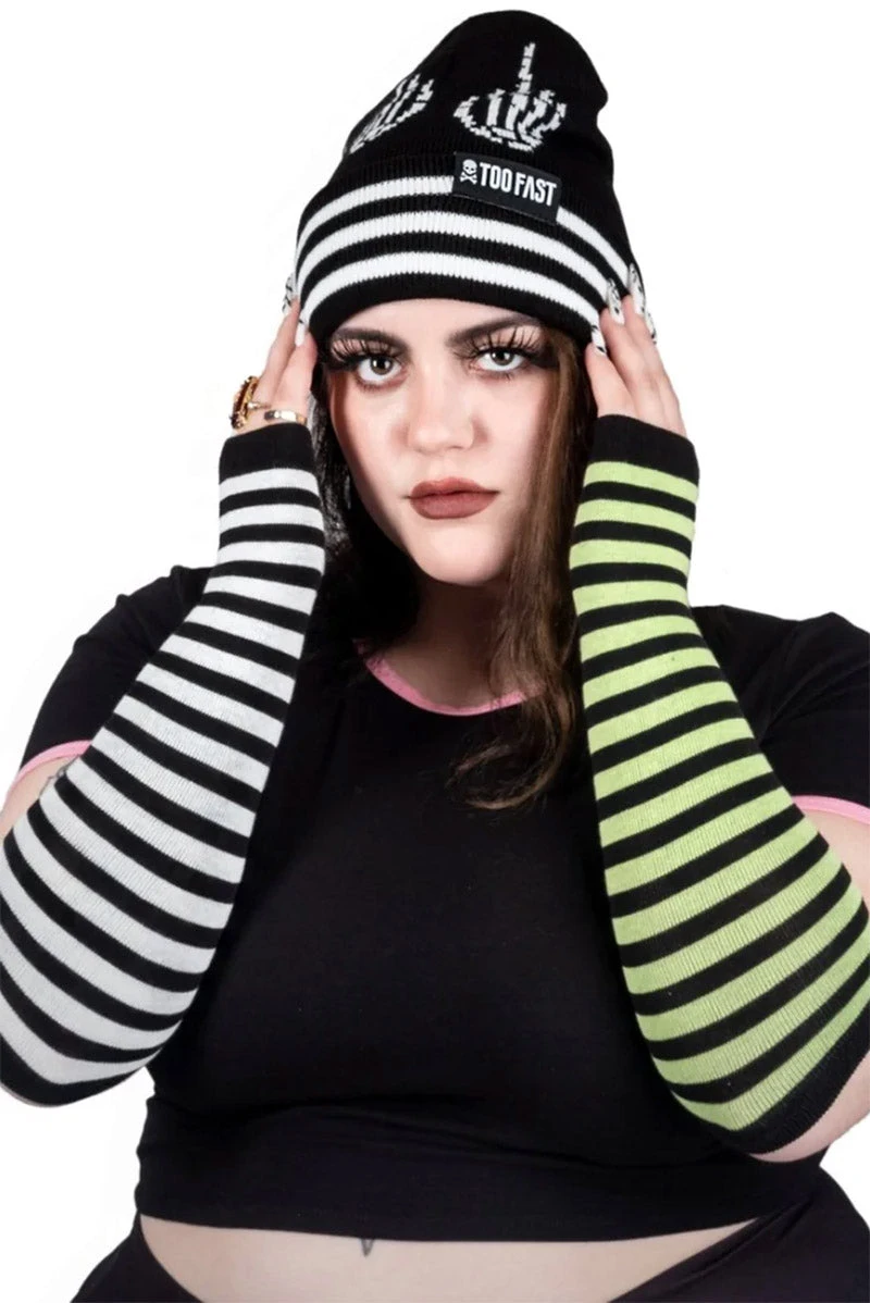 Green & White Striped Knit Arm Warmers Too Fast Green & White Striped Knit Arm Warmers -vampirefreaks shop