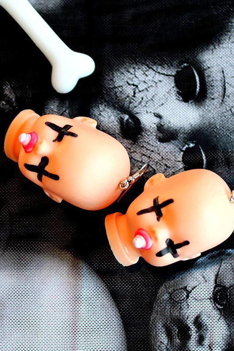 Tentacle Vomit Beheaded Baby Doll Head Earrings - Image 6