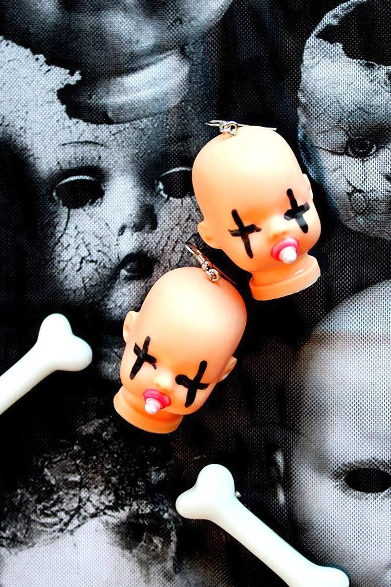 Tentacle Vomit Beheaded Baby Doll Head Earrings - Image 5