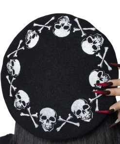 Kreepsville Skulls And Bones Beret Hat