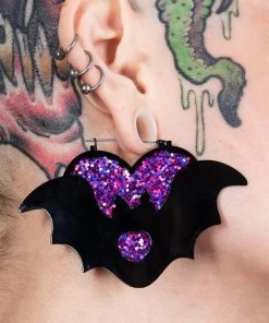 Too Fast Purple Heart Bat Hoop Earrings -vampirefreaks shop fsr4 1000x