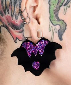 Too Fast Purple Heart Bat Hoop Earrings