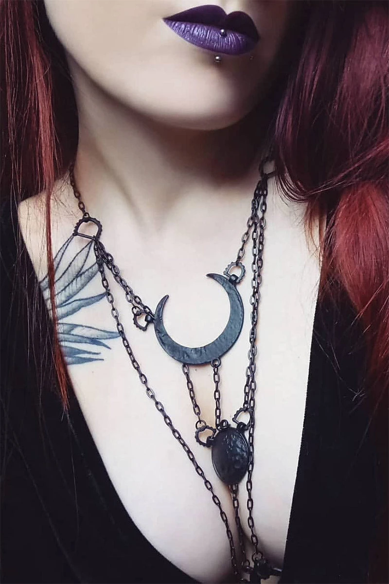 Long Moon Phases Necklace Restyle Long Moon Phases Necklace -vampirefreaks shop