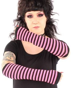 VampireFreaks Emo Striped Arm Warmers [Black/HotPink] -vampirefreaks shop pink armwarmers 02 1000x