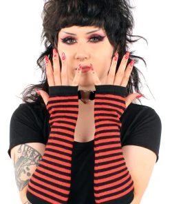 VampireFreaks Emo Striped Arm Warmers [Black/Red]