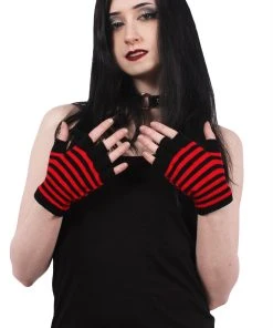 VampireFreaks Striped Fingerless Gloves [Multiple Colors Available] -vampirefreaks shop red stripe gloves 1000x