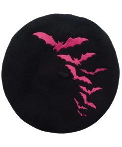 Kreepsville Bat Repeat Beret Hat [PINK] -vampirefreaks shop rew 1000x