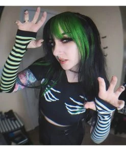 Too Fast Green & White Striped Knit Arm Warmers 2 Too Fast Green & White Striped Knit Arm Warmers -vampirefreaks shop too fast green and white stripes knit arm warmers 135841 1100xcopy 1000x