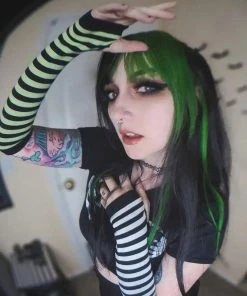 Too Fast Green & White Striped Knit Arm Warmers