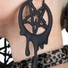 Too Fast Drippy Metal Pentagram Hoop Earrings
