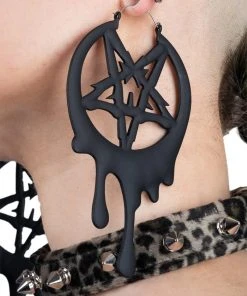 Too Fast Drippy Metal Pentagram Hoop Earrings